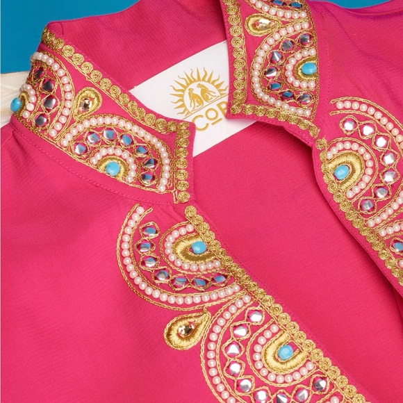 NWOT NICOBLU NOOR LONG FUCHSIA TUNIC DRESS WITH GOLD EMBELLISHMENT SIZE 4 - Picture 4 of 8